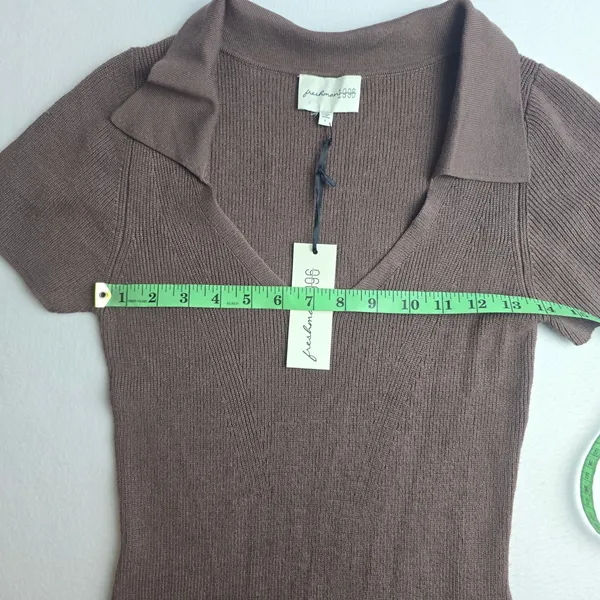 Freshman NWT 55O Knit‎ Collared V Neck Short Sleeve Bodycon Midi Dress Brown L - Image 8
