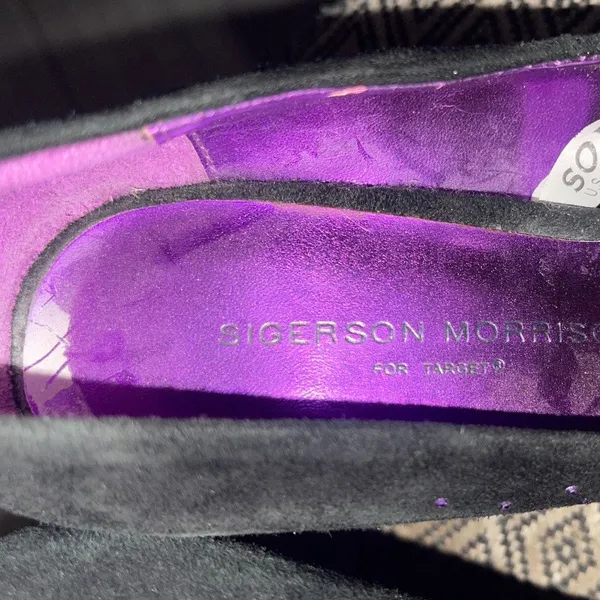 Sigerson Morrison for Target Faux Purple Studded Suede Heels Peep Toe Pumps SZ 5 - Image 5