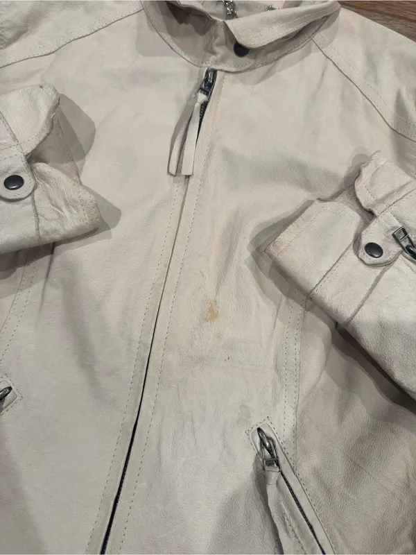 BB DAKOTA Vintage 2000s Y2k Cream Genuine Leather Moto Jacket | Size Medium - Image 3
