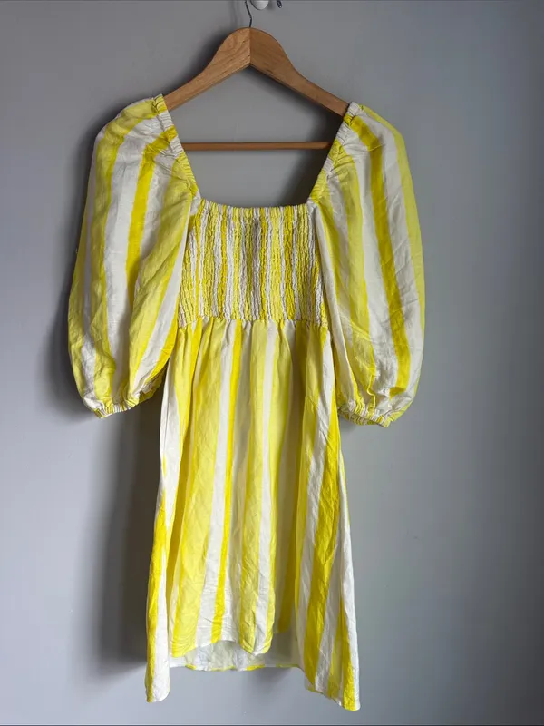 Tuckernuck Eubanks Wimberly Yellow Cabana Stripe Annie Smocked Dress Small - Image 3