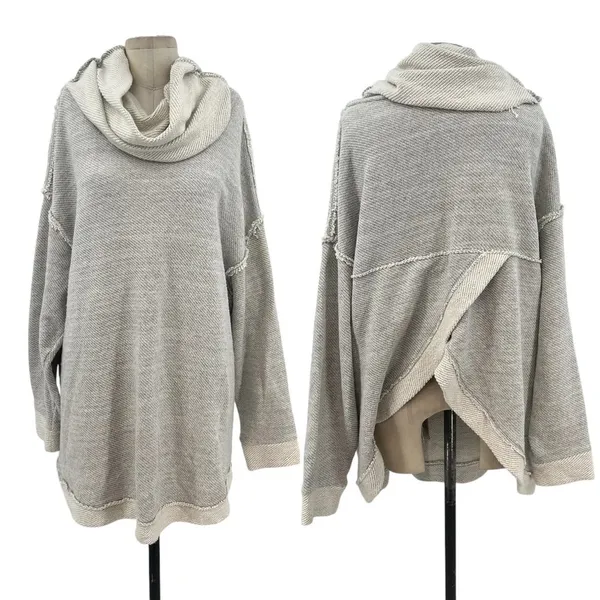 Free People Beach Gray Cowl Neck Split Back Oversized Sweatshirt Size Medium‎ - Image 2
