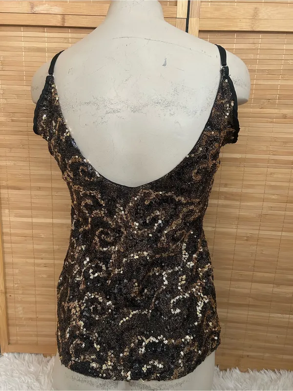 BKE Boutique black gold cami tank top blouse spaghetti straps adjustable M - Image 3