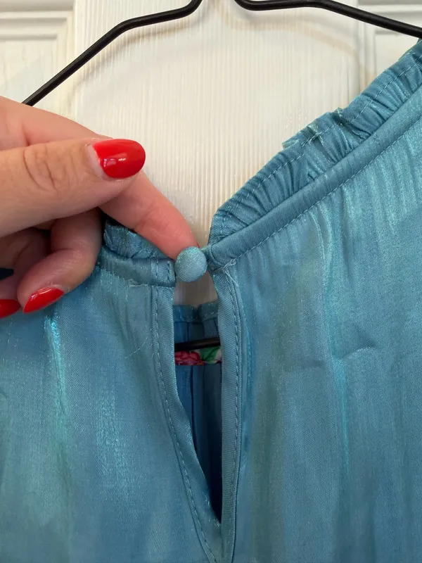 Umgee Blue Shimmer Ruffle Sleeve Tiered Dress - Image 5