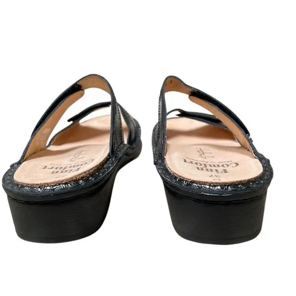 Finn Comfort 37D/6 Catalina Black Patent‎ Leather Soft Footbed Sandals EUC - Image 9