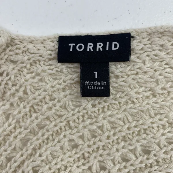Torrid Sz 1X Cardigan Sweater Open Front Open Knit Fringe Oversized Boho Beige - Image 8