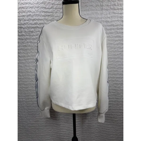 Hunter for Target Womens L White Cropped Embossed Logo Tape Sleeve Sweatshirt - Image 2