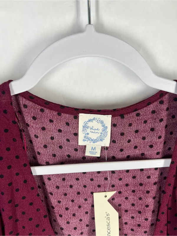 Blue Rain Burgundy Polka Dot Wrap Mini‎ Dress - Image 3