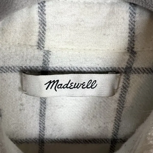Madewell Button‎ Up Collared Checkered Top Women’s Size Medium White Cotton Wool - Image 5