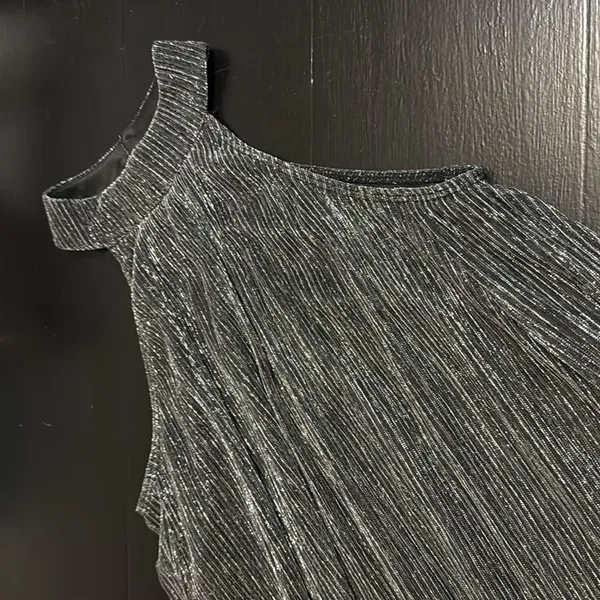 Nine West Mock Neck Swing Mini Dress Mineral Black‎ Silver Lurex XS WW23Y053RS1 - Image 2