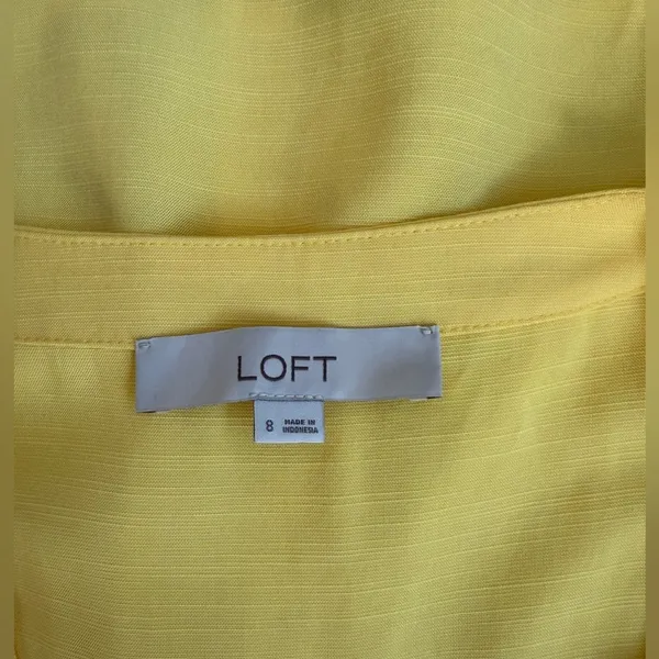 LOFT BUTTER YELLOW BUTTON FLARE MINI DRESS V NECK BUTTON DOWN SIZE 8 - Image 10