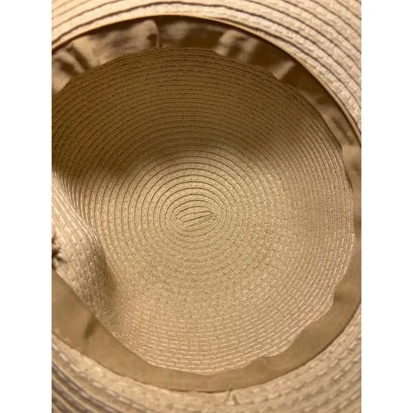 Woven Paper Straw Sun Hat Turquoise Bead Accent Split‎ Back Wide Brim Tan OSFM - Image 12
