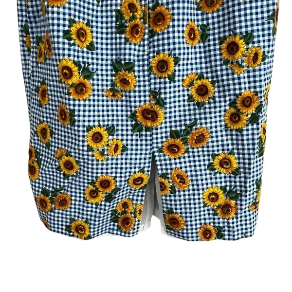 Cosmopolitan Sunflower Gingham Sheath Dress Blue White Floral Retro Size 2 - Image 5