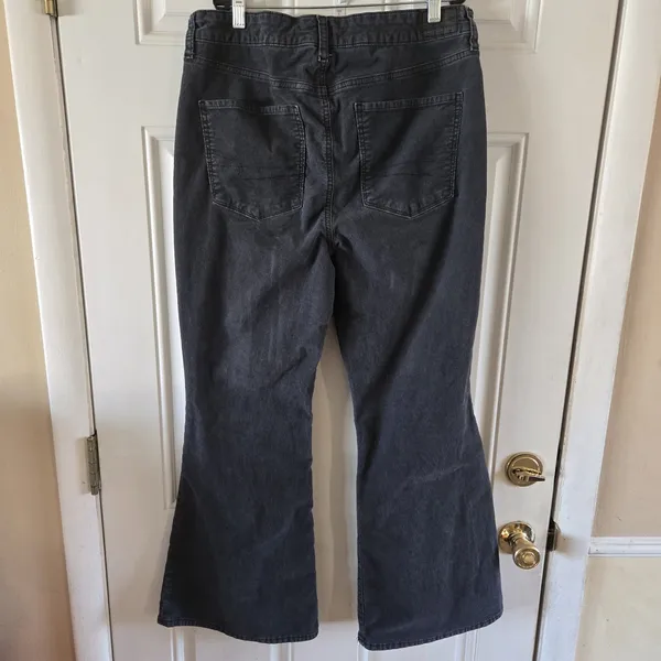 American Eagle Corduroy Flare Pants Gray Stretch Button Fly Women’s 14 Short Y2K - Image 4