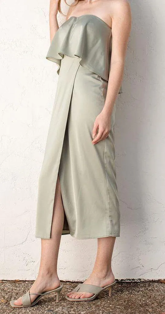 Lulus Class and Charisma Sage Green Satin Midi Dress - Image 2