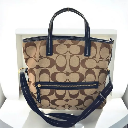 COACH Crossbody‎ Signature Foldover - Khaki/Navy F23304 Jacquard Tote - Image 3