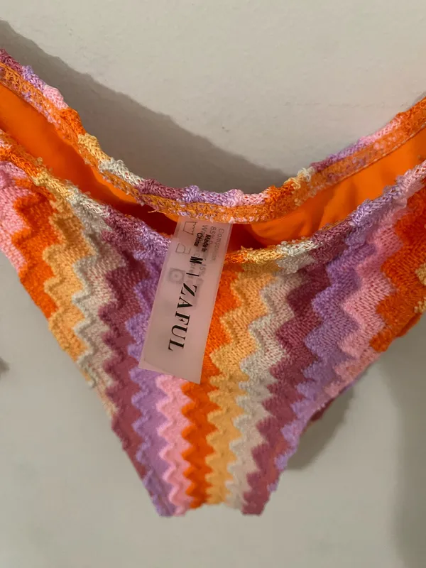 Zaful Orange Chevron Knit Bikini with Multicolor Stripes - Image 9