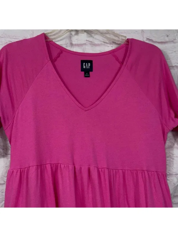 Gap Womens Pink Tiered Babydoll Dress Size Small Short Sleeve V-Neck - Image 2