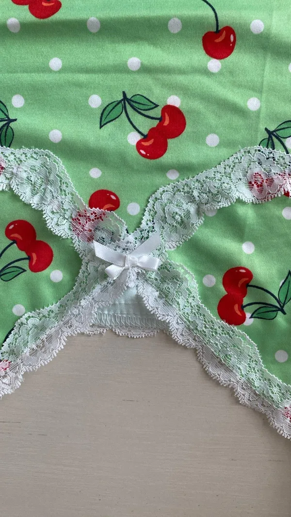 Y2K Style Lace Cami Crop Tank Top Polka Dots & Cherry print lolita - Image 4