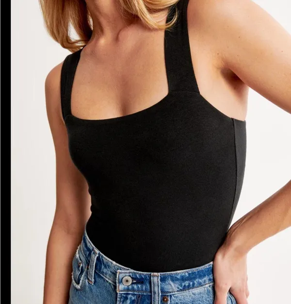 ABERCROMBIE &FITCH Cotton Seamless Fabric Squareneck Bodysuit SIZE L - Image 3
