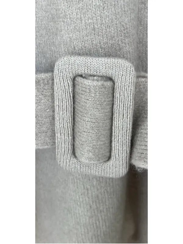 & Other Stories Beige Knit Sweater Dress M Belted Mock Neck Thick Oversized Prep - Image 7