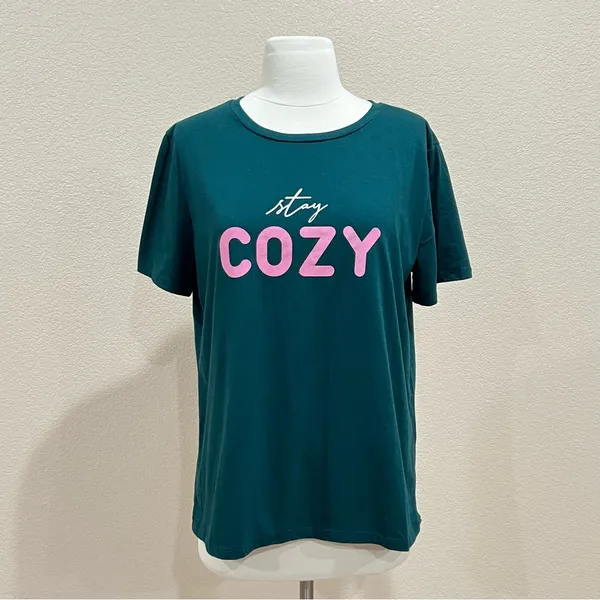 Nine West Teal Stay Cozy T-Shirt Size Large - Image 3