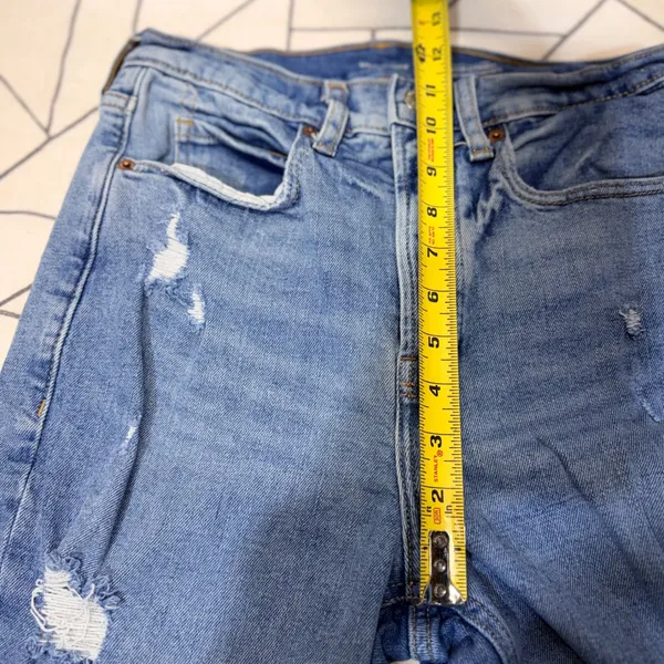 Old Navy Sky-Hi Straight Jeans 4 Blue‎ Distressed Raw Hem Extra High Rise - Image 4
