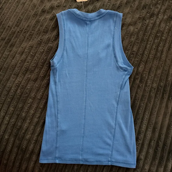 Free People U-Neck Blue Ribbed Tank Top - Image 5