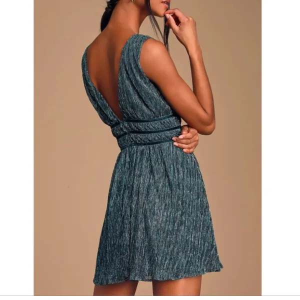 Lulus Smokeshow Teal Metallic Sleeveless‎ Mini Dress MEDIUM - Image 5