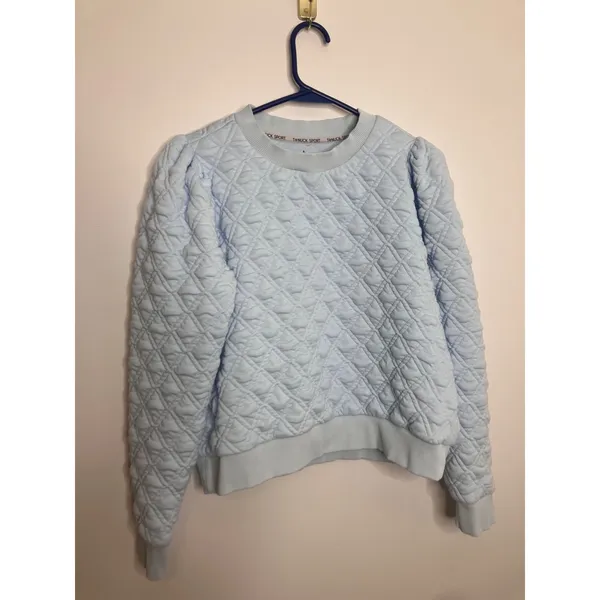 Tuckernuck Sport Quilted Sweatshirt Women S Light Blue Excellent Puff Shoulder - Image 3