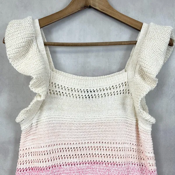 Scoop Womens‎ Sweater Tank Size Small Open Knit Ruffle Bohemian Feminine Cottage - Image 2