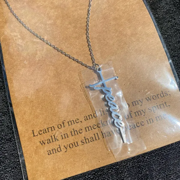 💎🩶 NWT “Peace” Monogram Cross Silver Tone Metal Necklace 🩶💎 - Image 3