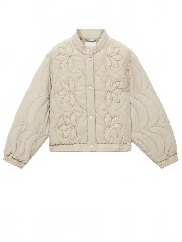 Mango Floral-Embroidered Padded Jacket NWT Grey XL - Image 3