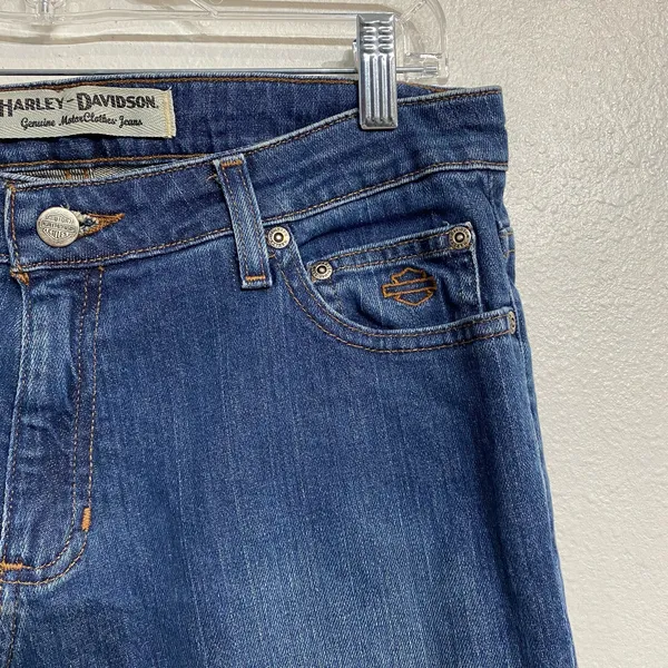 Harley Davidson Blue Straight Leg Jeans Mid Rise Denim Sz 8 - Image 4