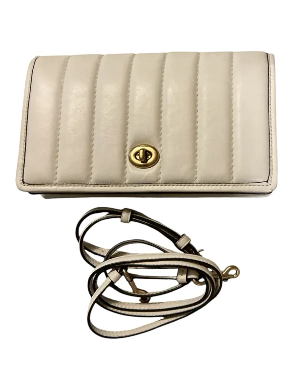 Coach Linear Quilted Leather Turnlock Crossbody Wallet in Chalk / Cream - Image 3