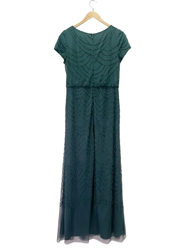 Adrianna Papell Sz 10 Dusty Emerald Green Beaded Blouson Evening Gown Maxi Dress - Image 3