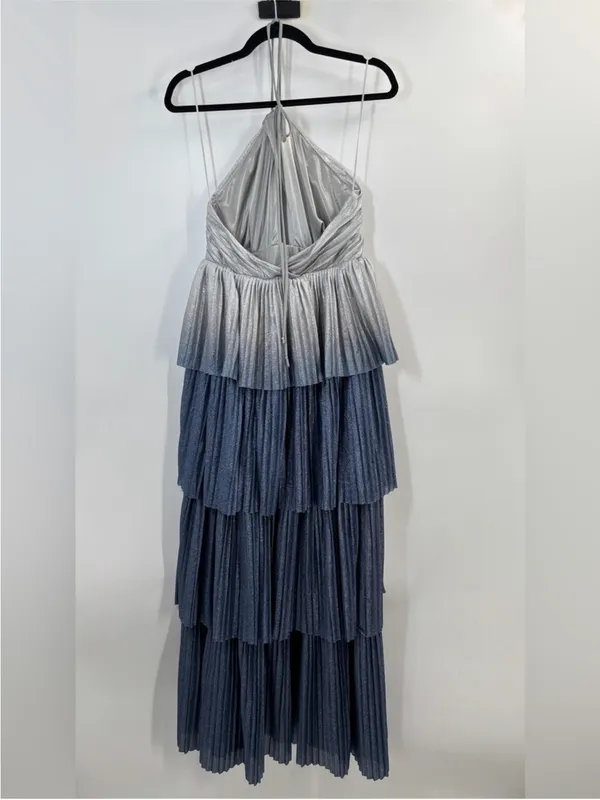 NEW Line & Dot Oracle Maxi Dress Denim Blue Halter Tiered Ruffle Formal Gown - Image 5