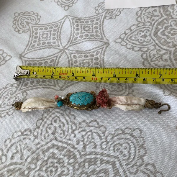 GYPSY Bohemian Turquoise /Brass/Silk Bracelet - Image 6