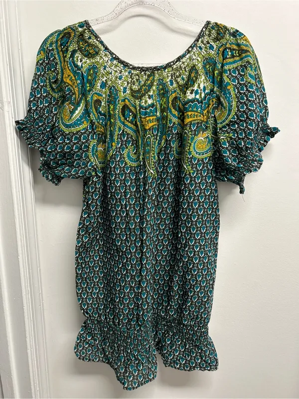 Boho Paisley Peasant Top in Green - Women - Image 3