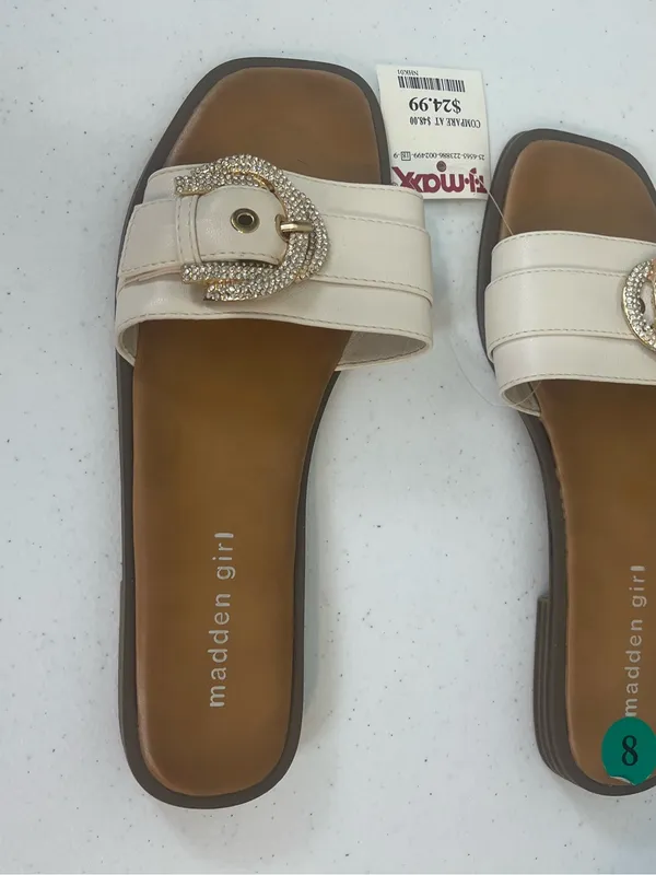 Madden Girl Cream Slide Sandals with Rhinestone Buckle - Image 3