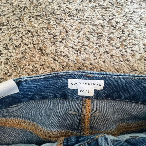 Good‎ American Blue High Rise Straight Leg Jeans Ripped Distressed Size 00 24 - Image 3