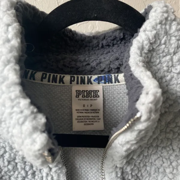 PINK - Victoria's Secret Grey Sherpa Quarter Zip Jacket - Image 5