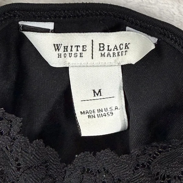 White House Black Market Black Lace Trim Camisole Top Sz M WHBM Adjustable Strap - Image 2