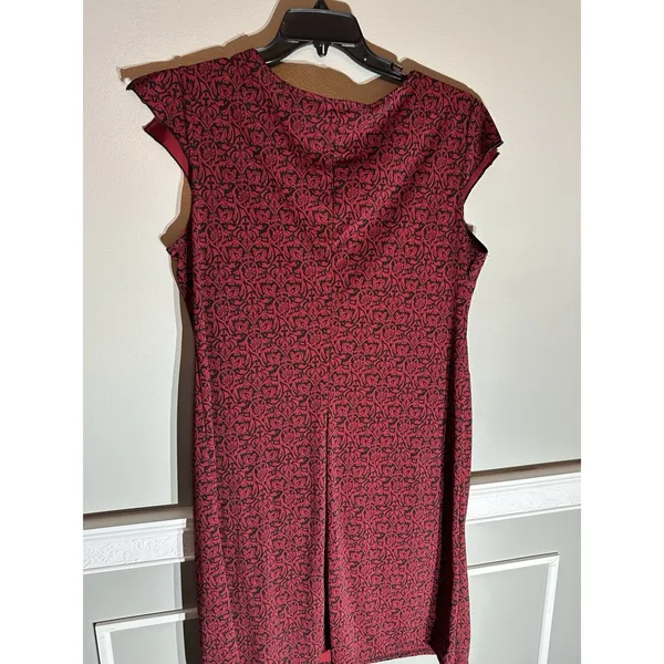Kathie Lee Collection Red Black All Over Print Asymmetrical Cap Sleeve‎ Dress XL - Image 3