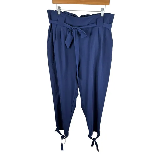 Grace Karin NWT Navy‎ Blue High Rise Paperbag Skinny Cropped Belted Pants Sz 2XL - Image 2