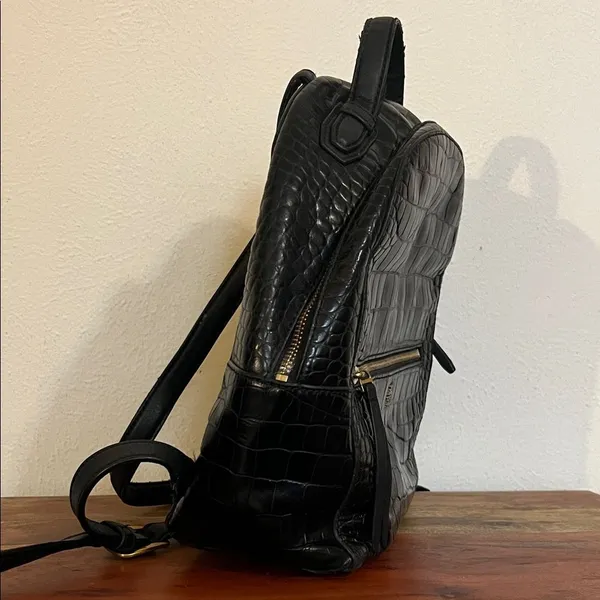 Tory Burch Croc Embossed Black Leather Mini Backpack Purse Gold Logo Casual Luxe - Image 6