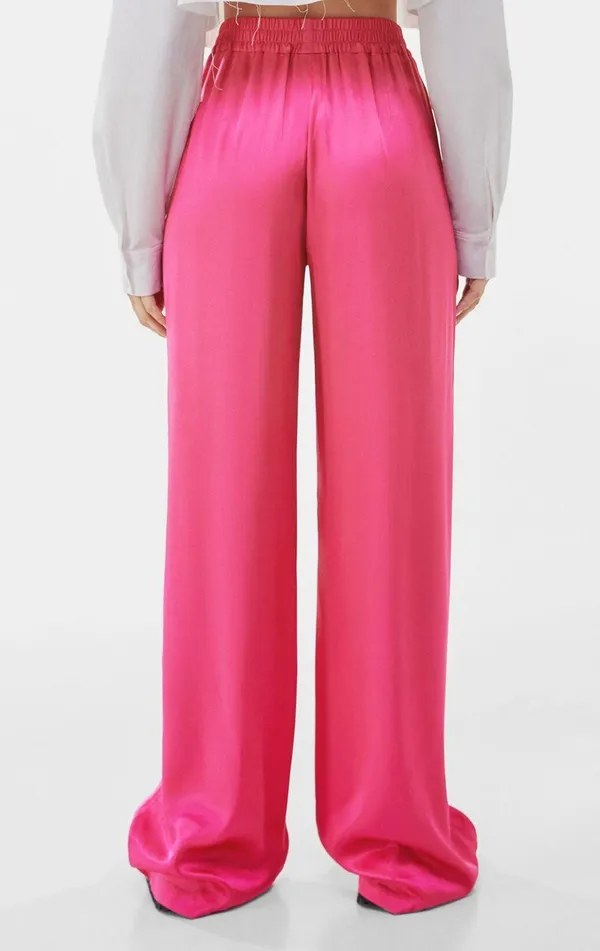 Bershka satin Effect wide leg pink pants - Image 6