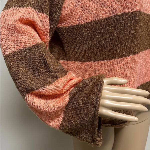 True Craft Brown & Orange Wide Striped Wide Bell Sleeve Cropped Sweater size M - Image 5