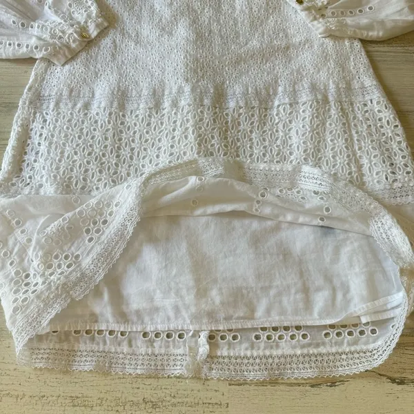 Lauren Ralph Lauren White Cotton Voile Floral Eyelet Long Sleeve Dress‎ Boho - Image 8