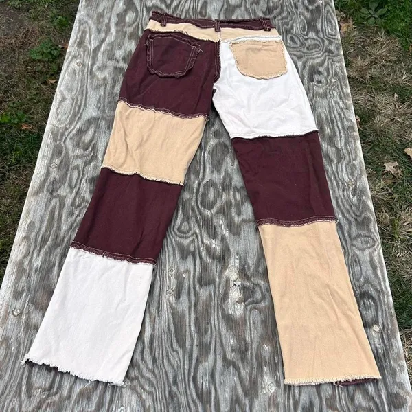 Brown patchwork pants blush mark size‎ small fall winter BoHo aesthetic grunge - Image 4