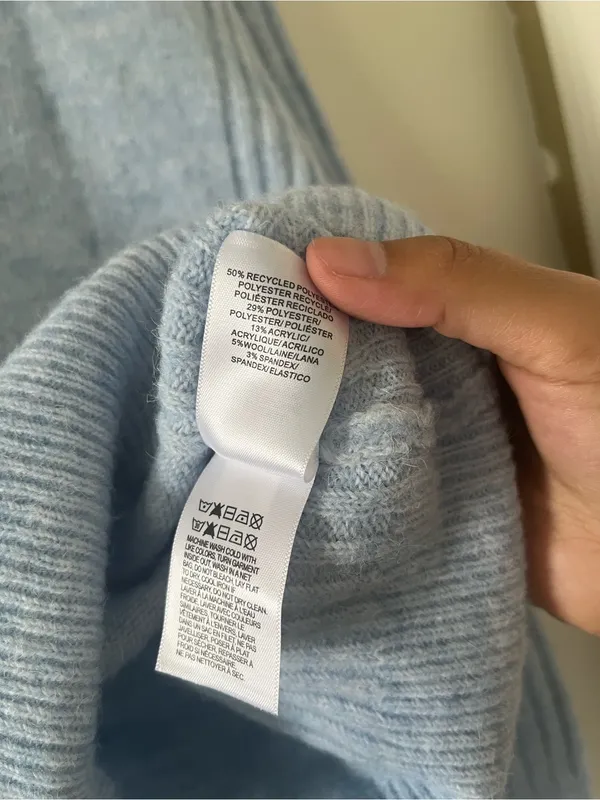 Lucky Brand Light Blue V Neck Ribbed Knit Sweater Large Capsule Wardrobe Coastal - Image 5